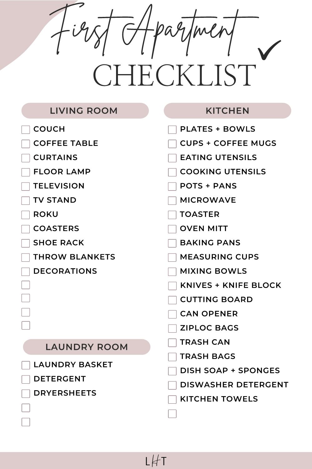first apartment checklist copy and paste